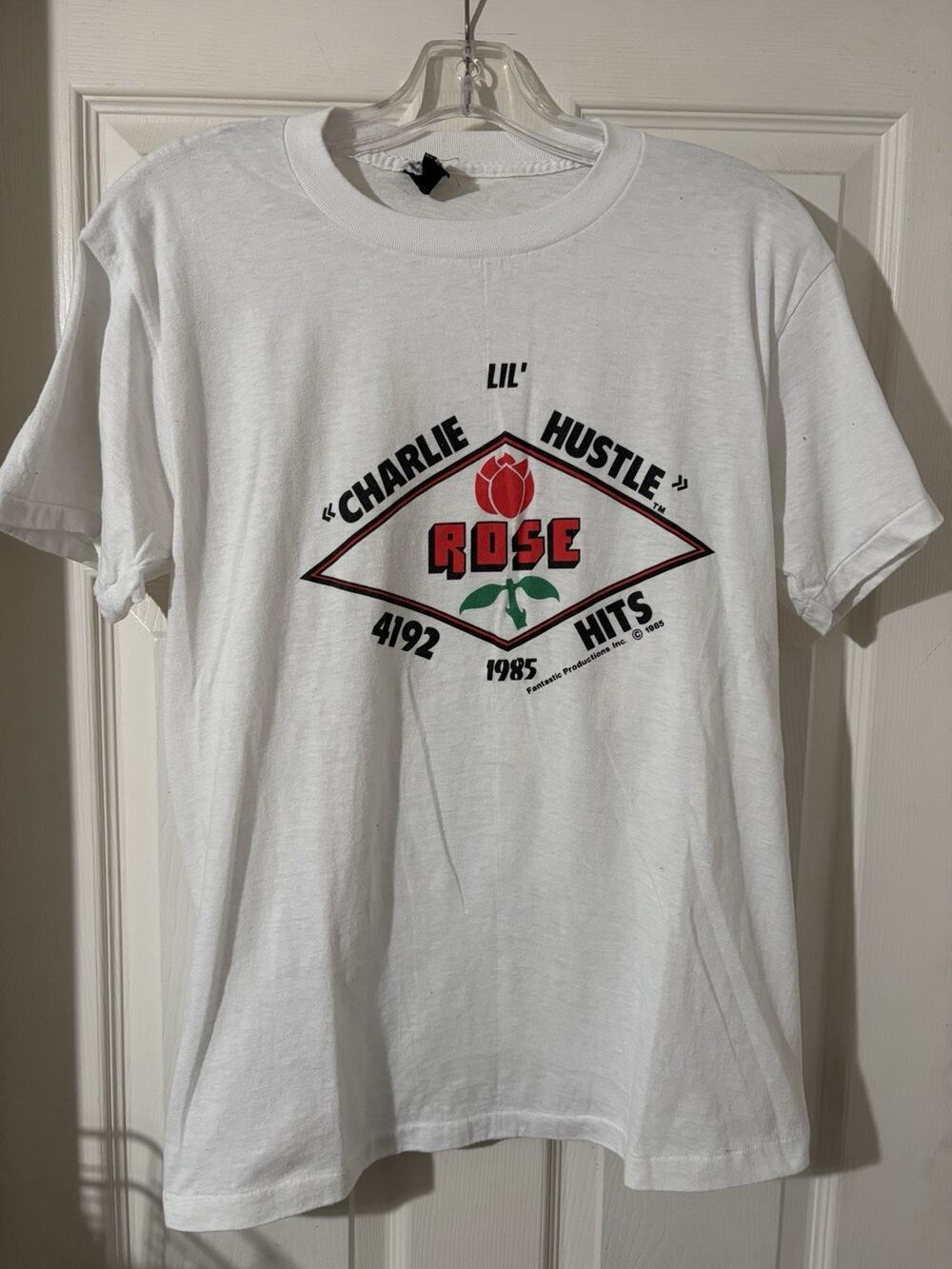Vintage Pete Rose Lil Charlie Hustle Shirt MLB 1980s 4192 Hits Baseball Reds